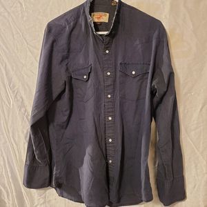 Men's Authentic Western Youngbloods Gray Blue Ivory Pearl Snap Shirt Large